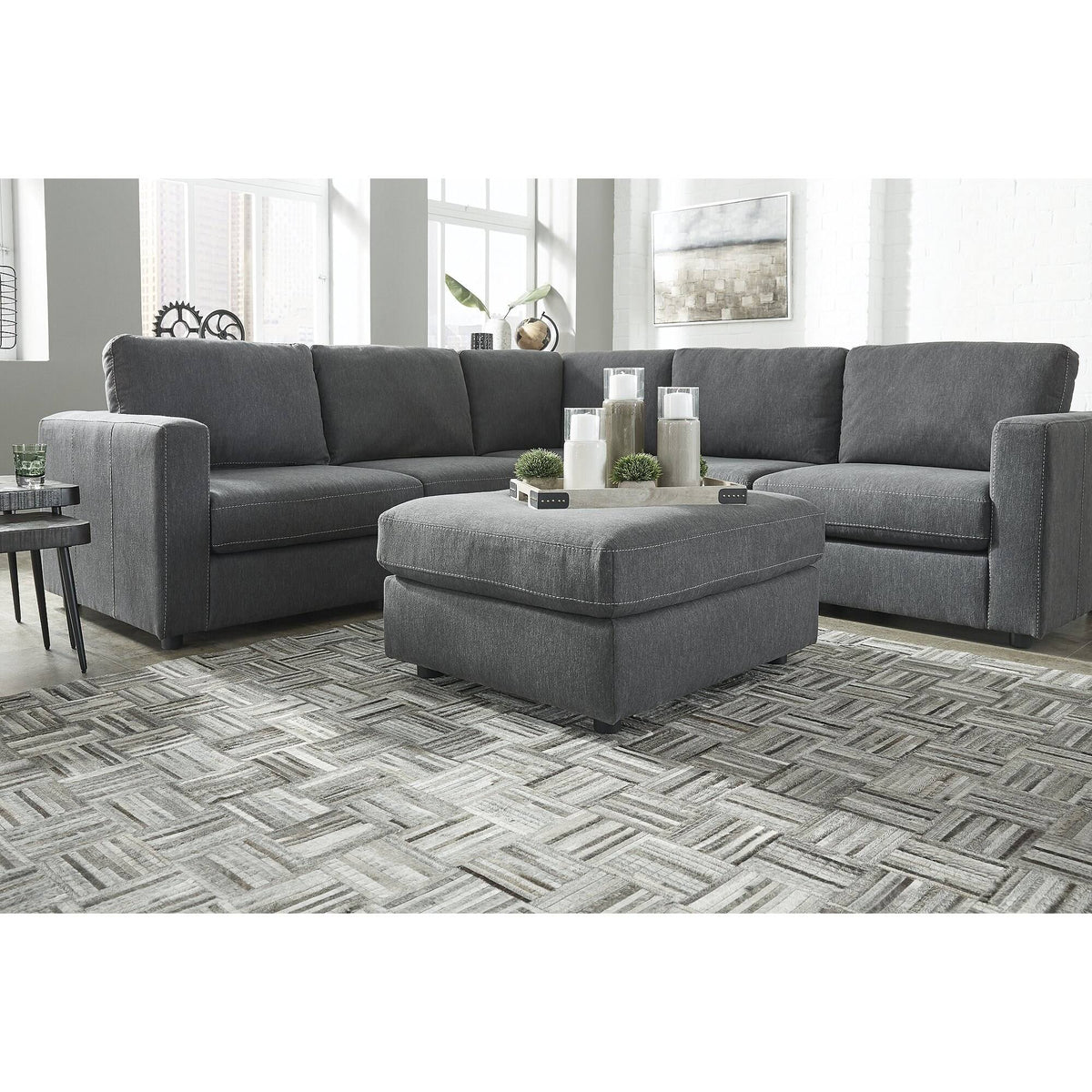 Charcoal Oversized Accent Ottoman V6915