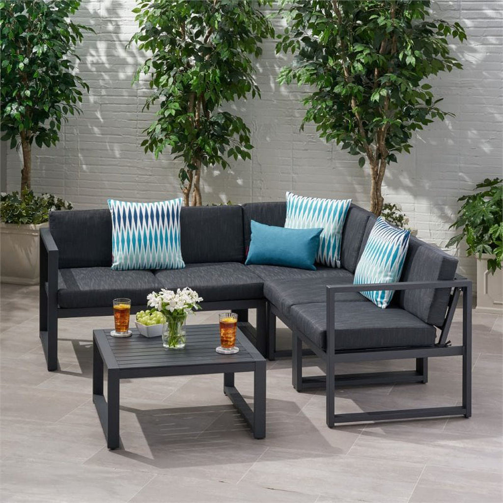 6 Piece Outdoor Aluminum Sectional Sofa Set in Dark Gray I2739