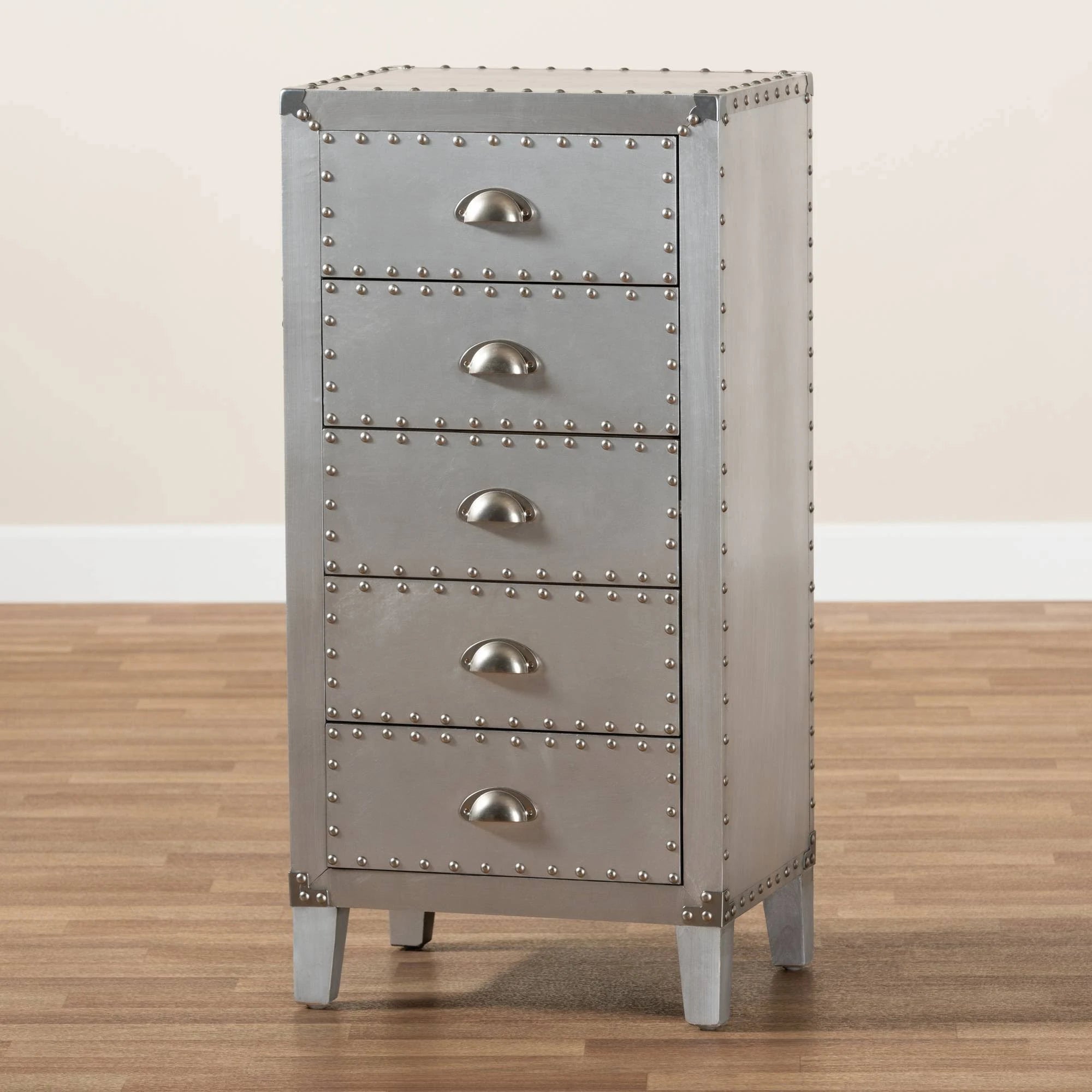 Silver Metal 5-Drawer Accent Chest Z947399