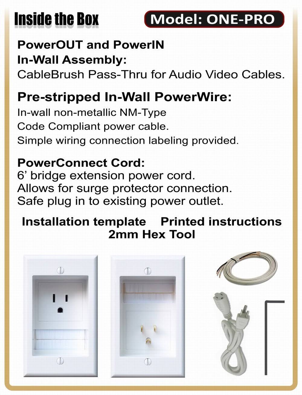 Single-Outlet Recessed In-Wall Cable Management System R239636