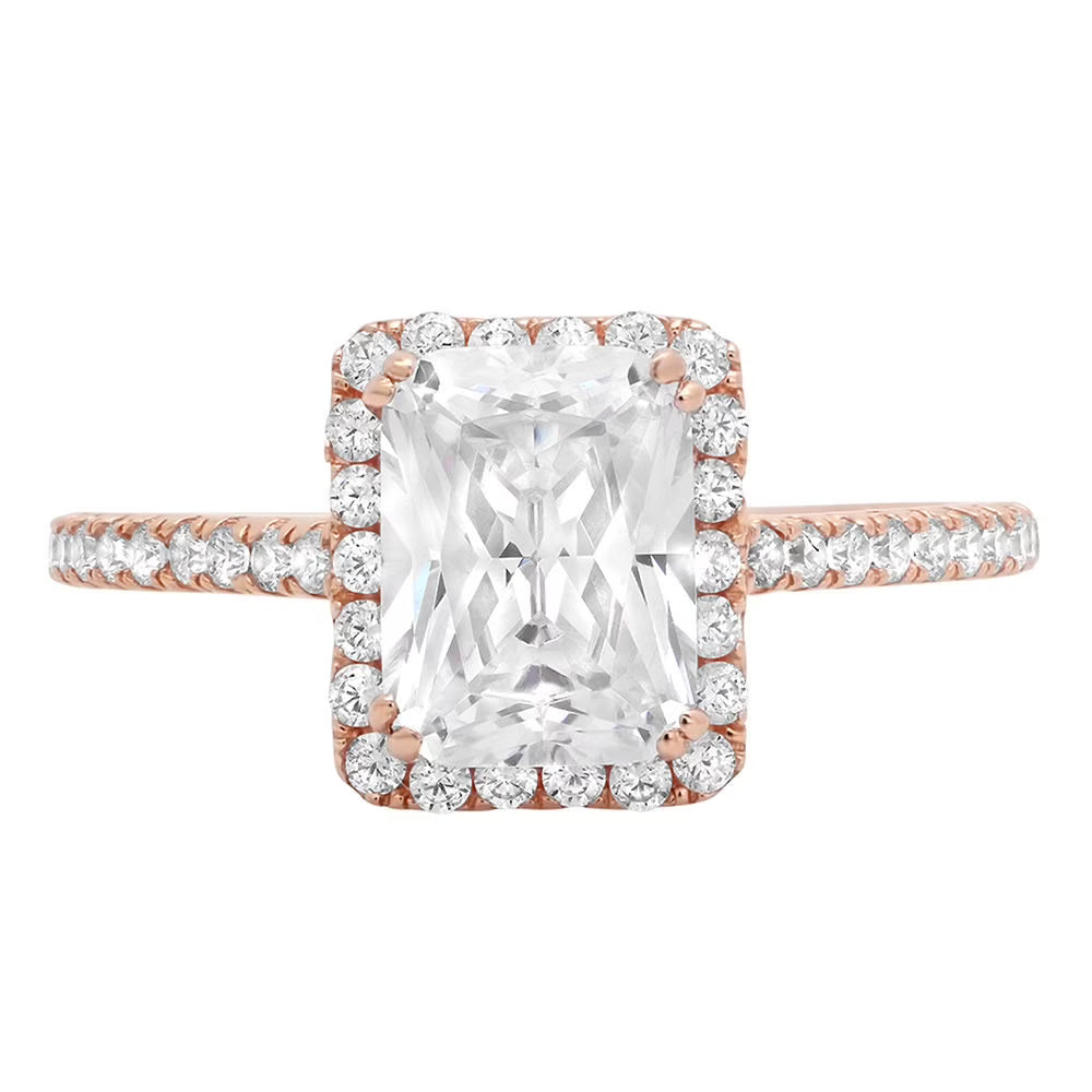 18K Rose Gold Halo Engagement Ring With Crystal Side Stones A6001
