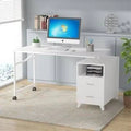 White Rotating Computer Desk with Cabinet Drawers F1390