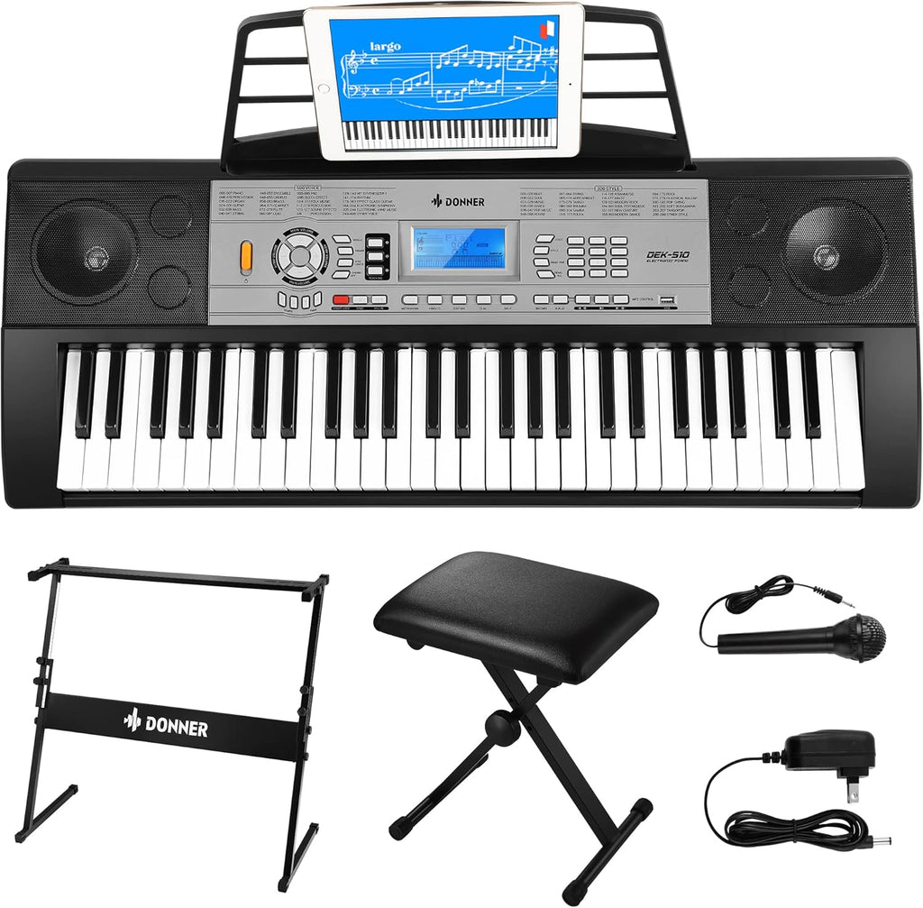61 Key Full Size Electric Piano with Piano Stand, Stool, Microphone X688