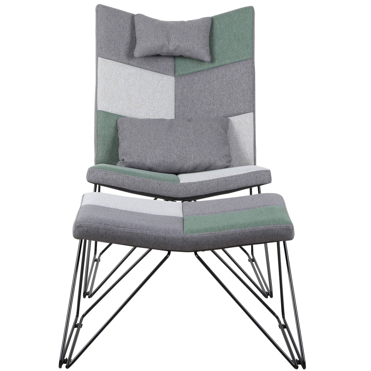 Padded Armless Accent Chair with Ottoman - Grey H6567