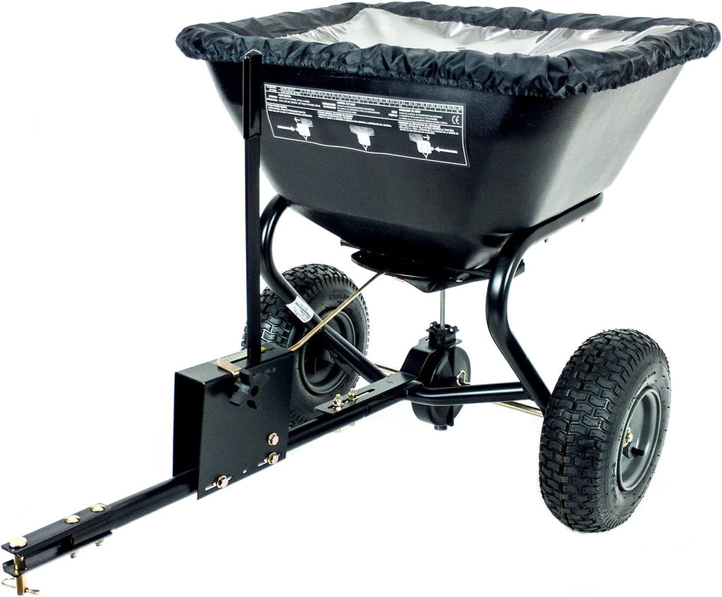 125 lb. Tow Behind Broadcast Spreader with Weatherproof Cover and Universal Hitch A962399