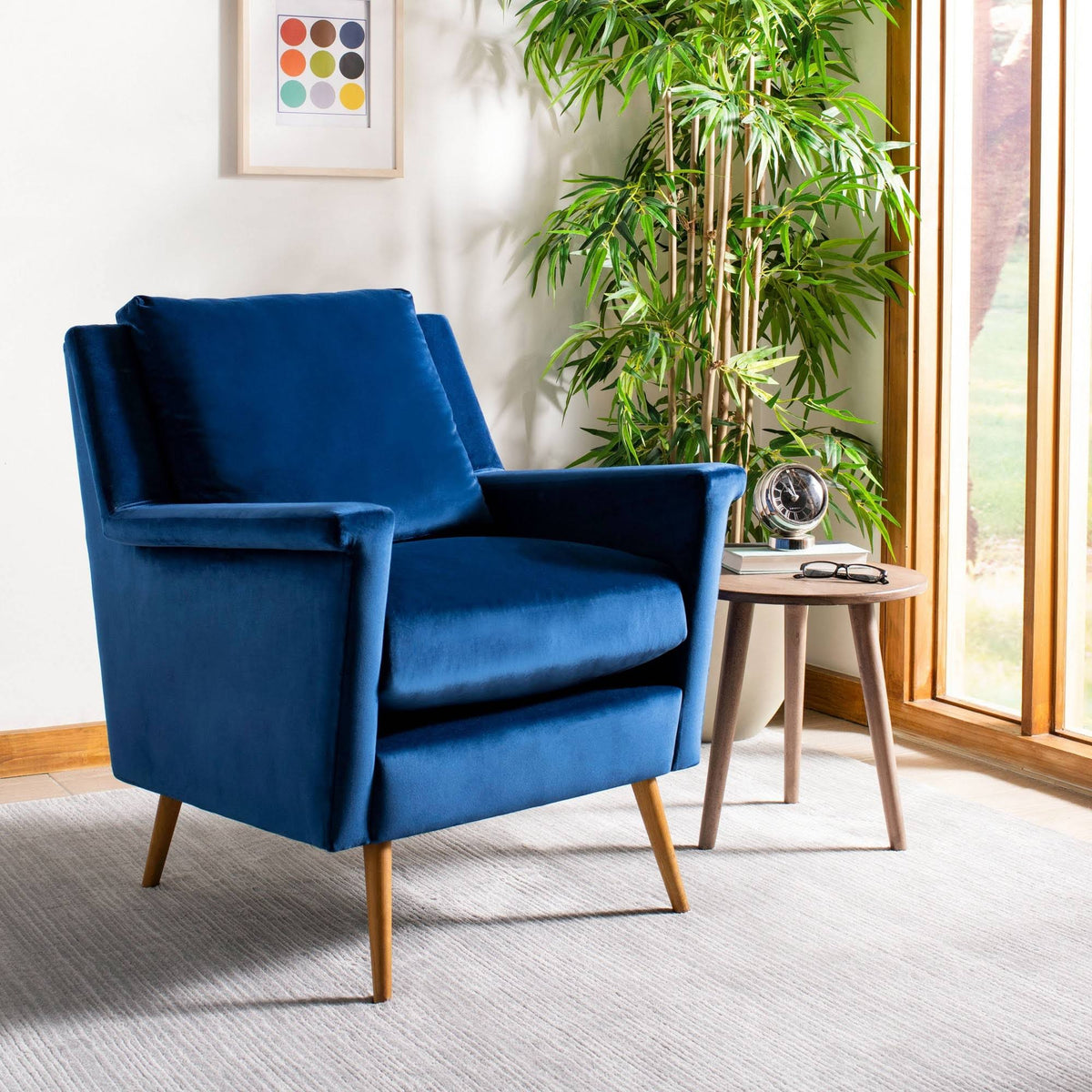 Navy Mid Century Arm Chair Z23893
