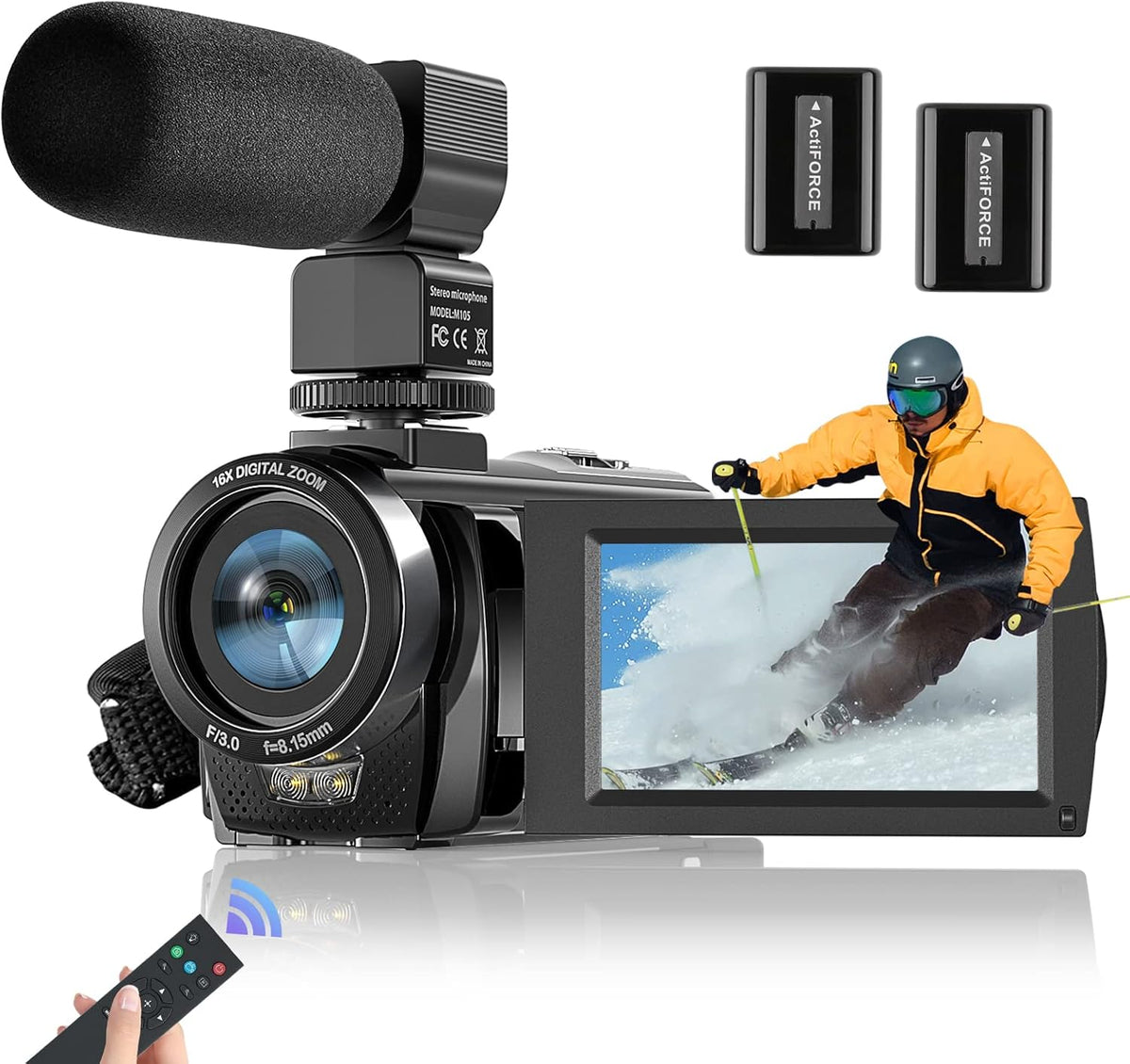 Full HD 1080P 24MP 30FPS 16X Zoom Digital Camera with 3.0 Inch 270° Rotation IPS Screen, Fill Light, Microphone, 2.4G Remote, 2 Batteries A5391