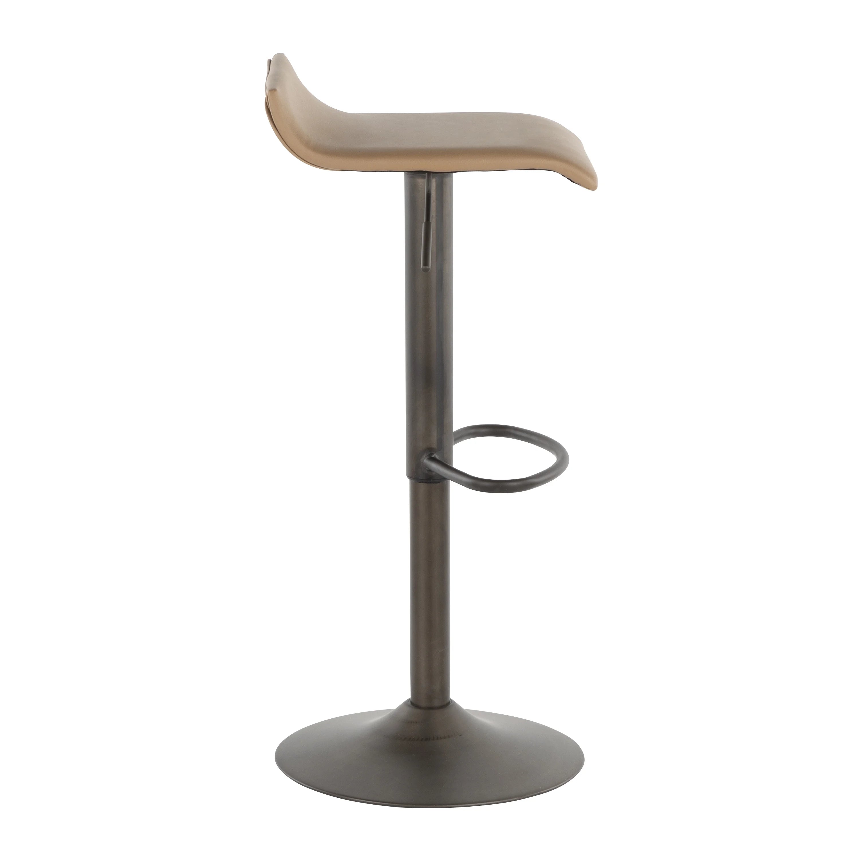 Industrial Barstool in Antique Metal and Camel Faux Leather, Set of 2 C873
