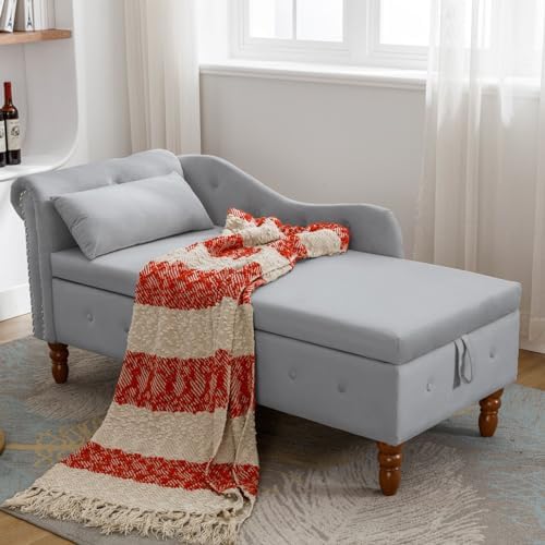 Velvet Chaise Lounge Chair with Button Tufted and Lumbar Pillow H24853