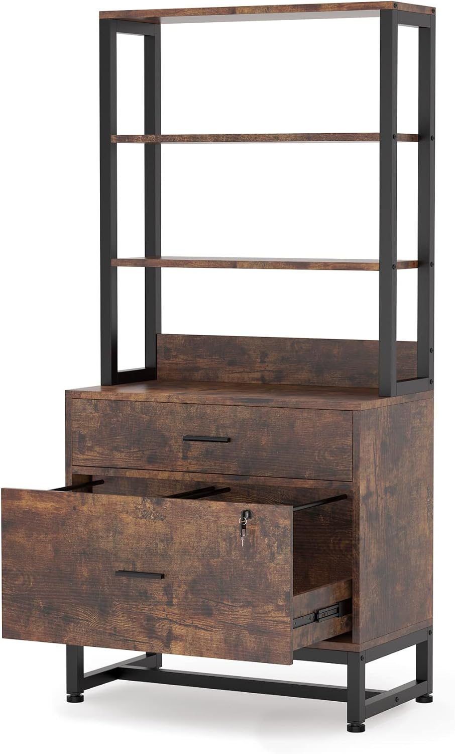 2 Drawer Lateral File Cabinet with Lock, Letter Size, Dark Brown N20800