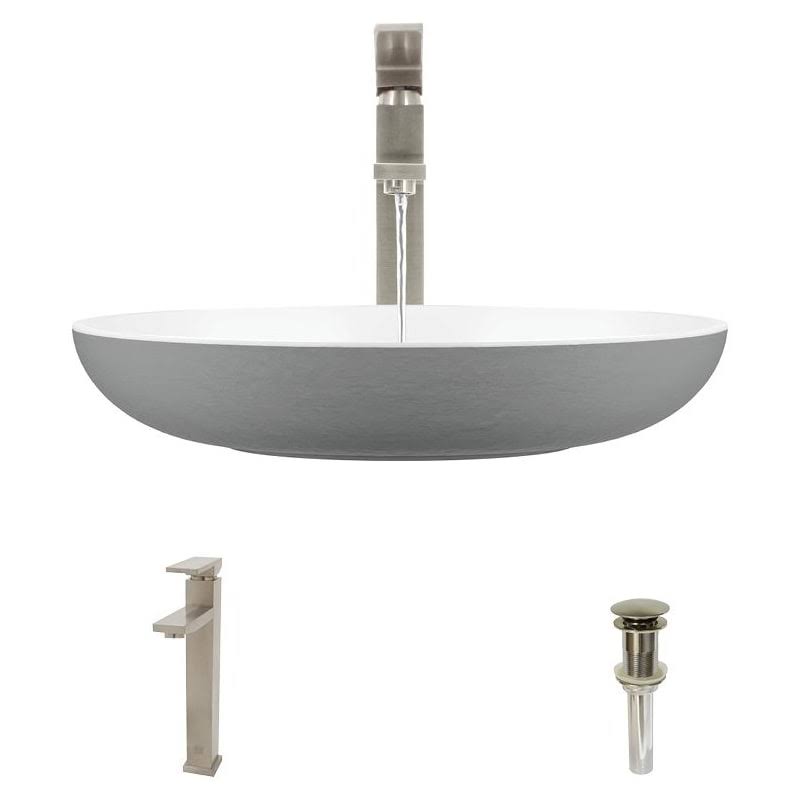 Stone Composite Oval Vessel Sink with Faucet U140988