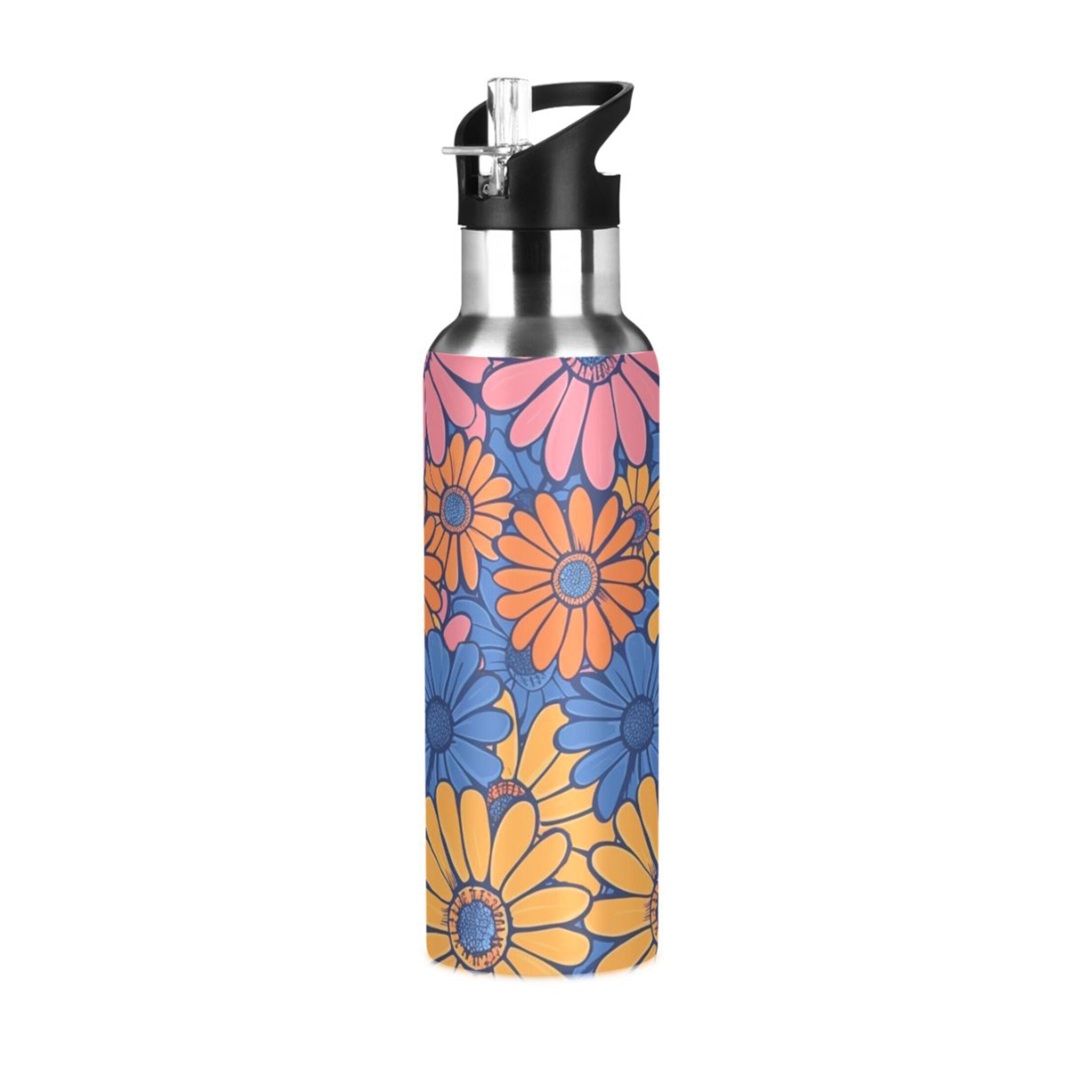 Blue and Pink Insulated Stainless Steel Water Bottle with Straw Lid, 20 oz O24847