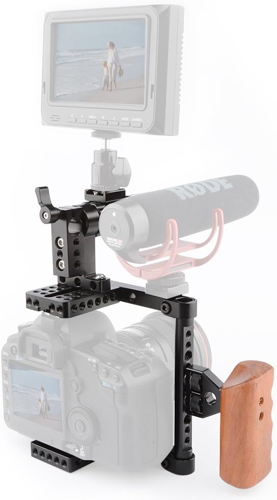 DSLR Camera with Cage Top Handle Wood Grip B961