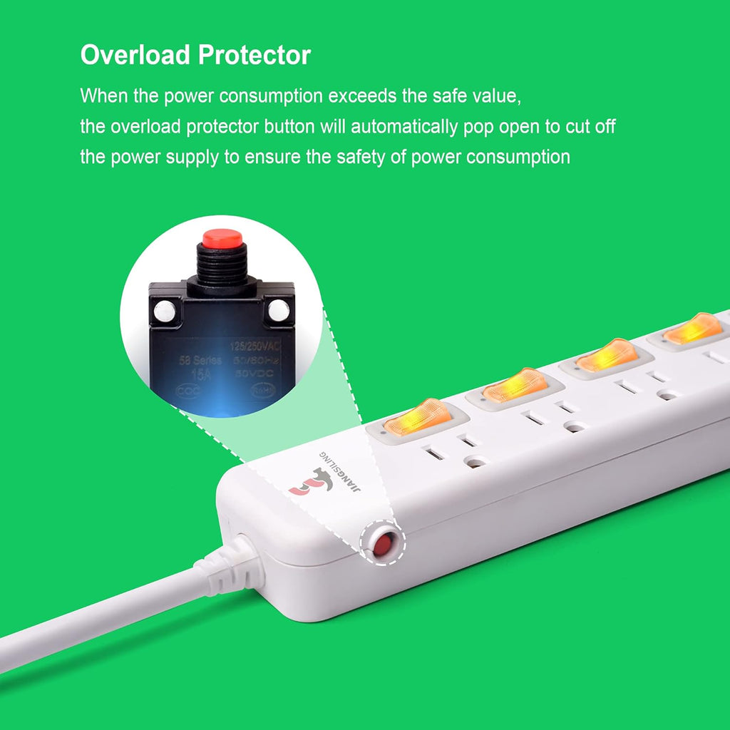White 12 Pack Power Strip Surge Protector Extension Cord C76813