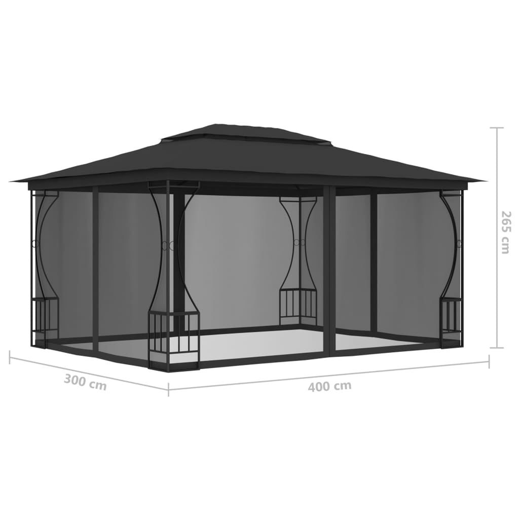 9.8'x13.1'x8.7' Anthracite Gazebo with Nets U934