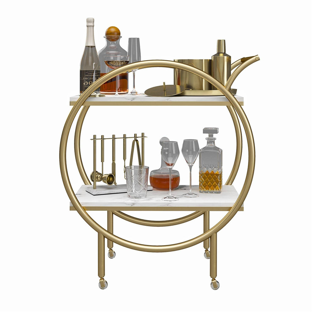 White Marble Round Bar Cart M7658