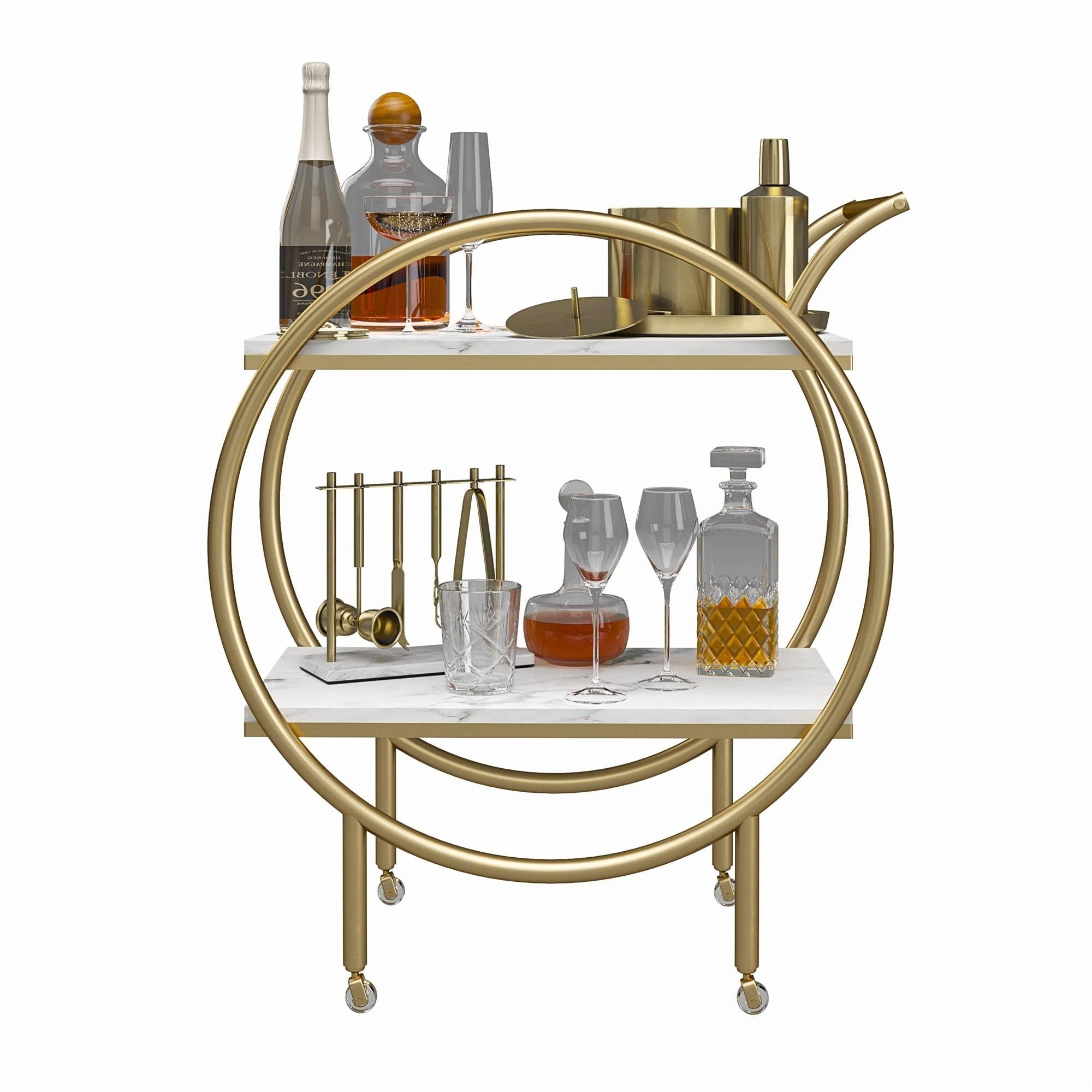 White Marble Round Bar Cart M7658