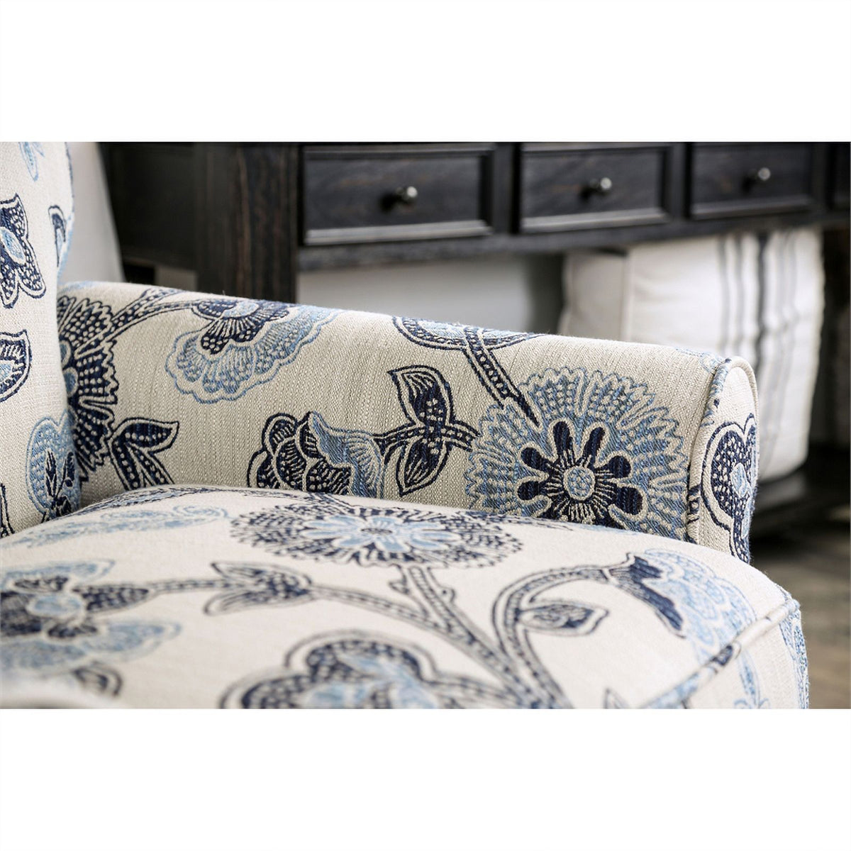 Ivory Fabric 3pc Sofa Set with Floral Chair M806663