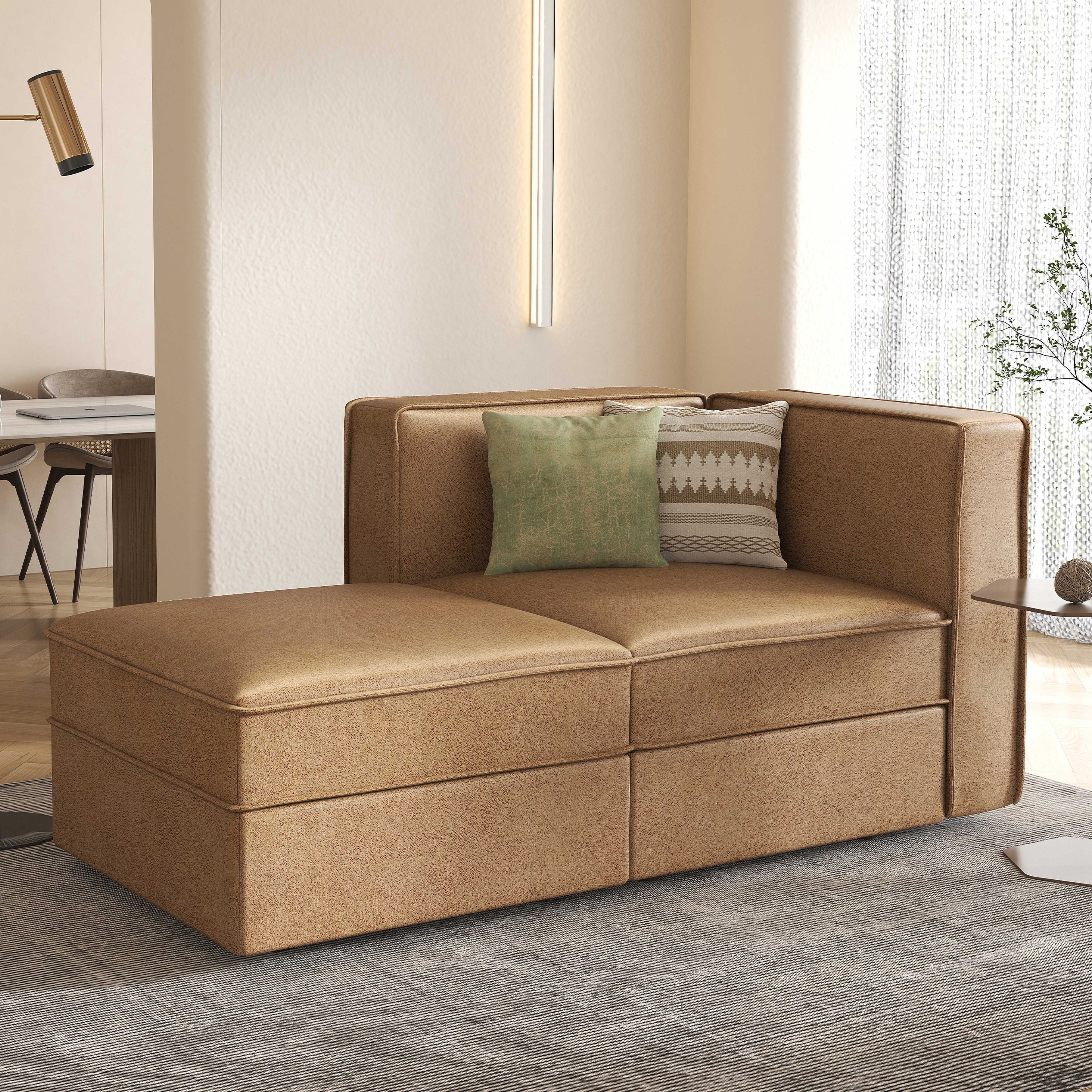 Modular Sectional Couch Sofa with Reversible Storage Chaise, Caramel Brown O3165