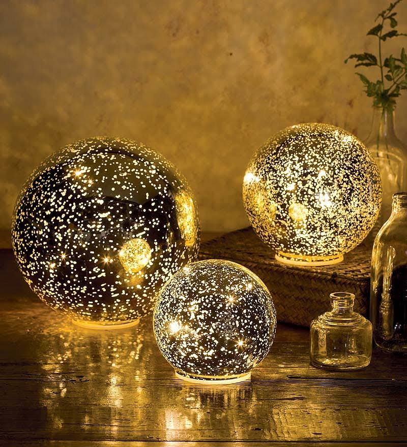 Silver Glass Ball Lights, Set of 3 H144