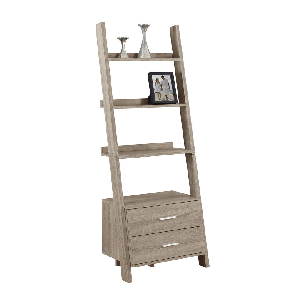 Taupe Brown Rectangular Ladder Bookcase O878