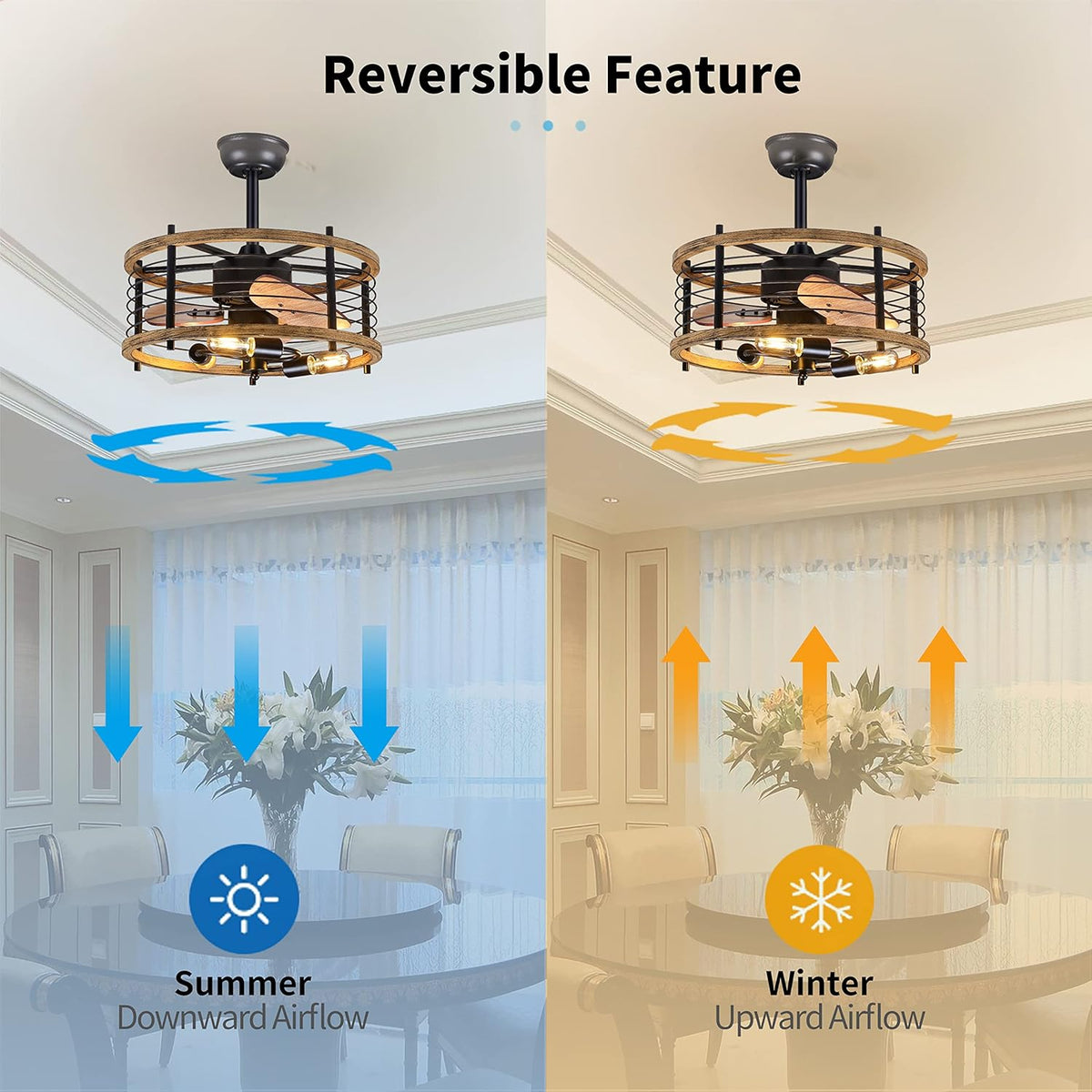 20-inch Caged Ceiling Fan with Lights, Reversible, Remote, Bladeless F5545