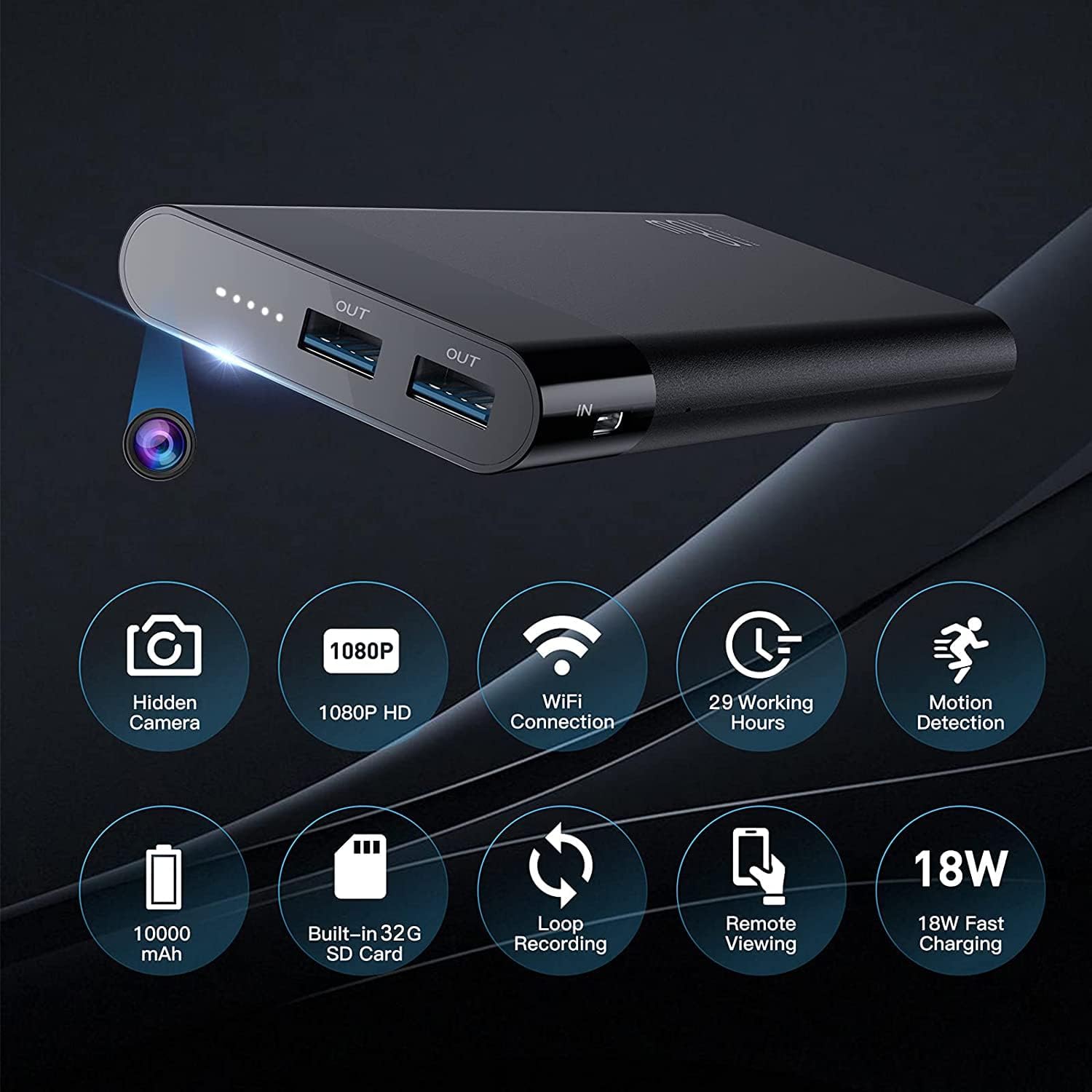 10000mAh Power Bank with Smart WiFi Camera Q228