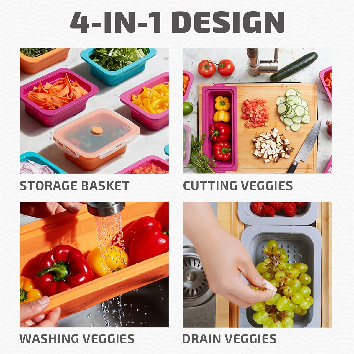 Bamboo Cutting Board With Containers Set Of 9 Over The Sink Chopping Board With Collapsible Strainers O7473