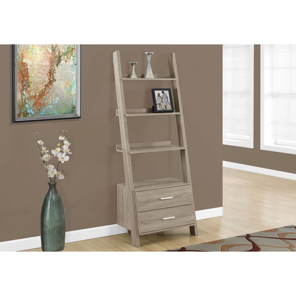 Taupe Brown Rectangular Ladder Bookcase O878