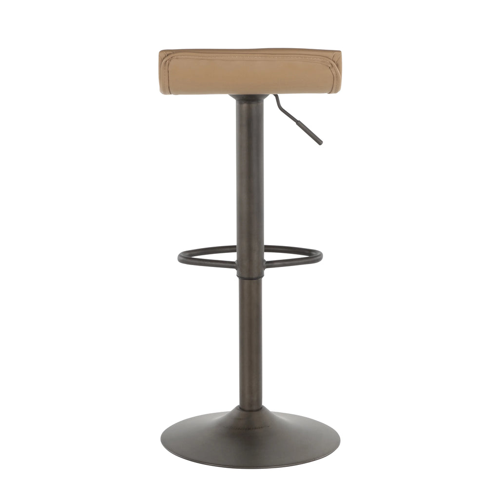 Industrial Barstool in Antique Metal and Camel Faux Leather, Set of 2 C873