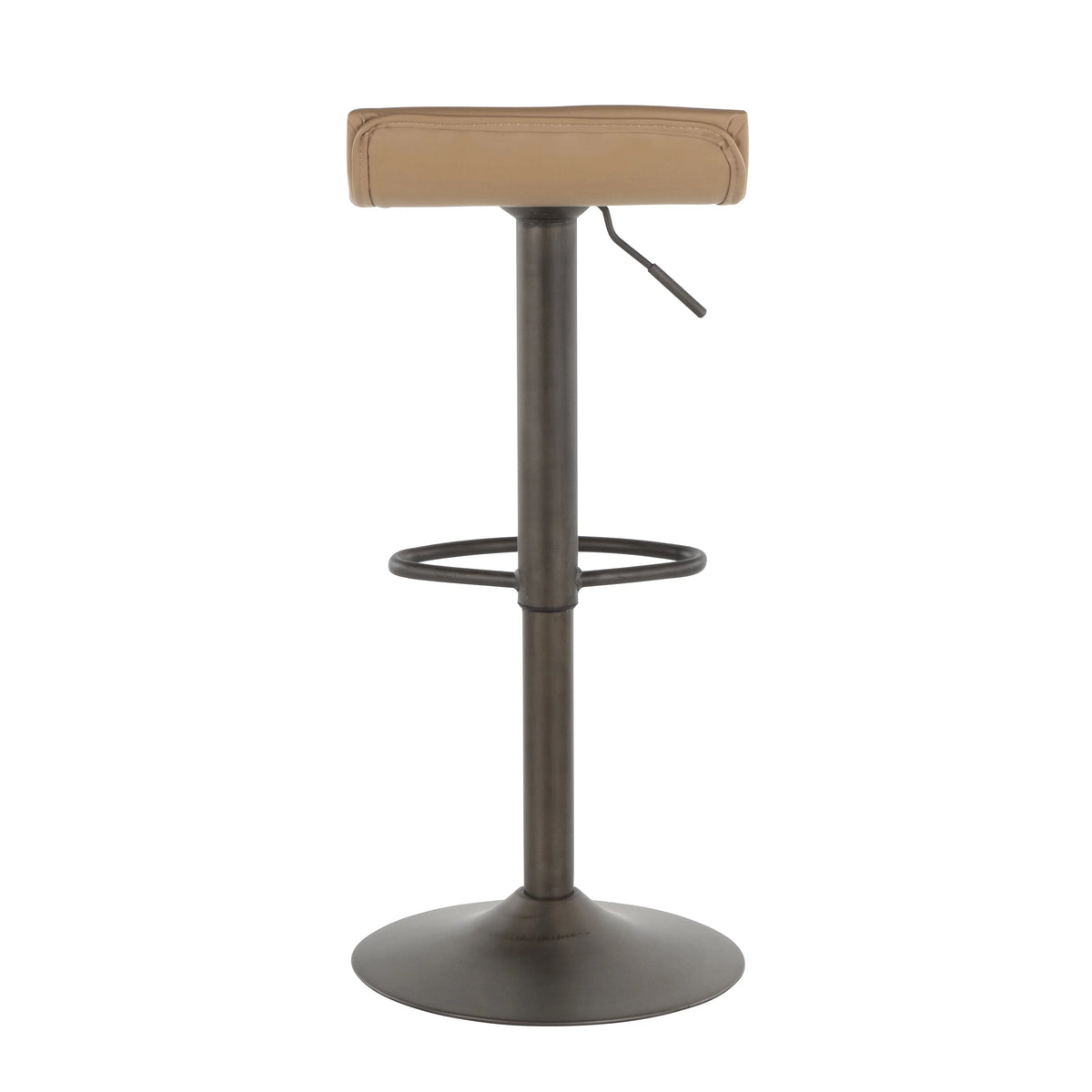 Industrial Barstool in Antique Metal and Camel Faux Leather, Set of 2 C873