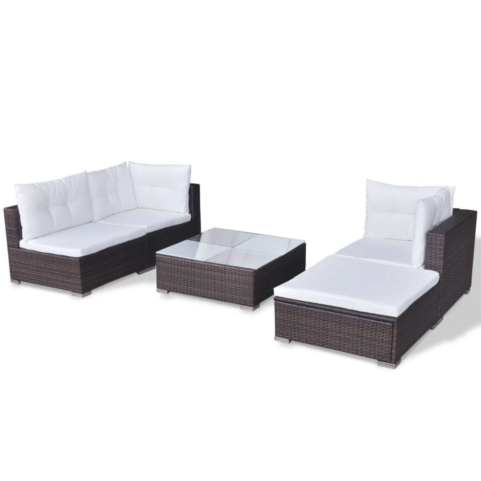 5 Piece Outdoor Sectional Sofa Lounge with Coffee Table and Ottoman Set Cushioned Poly Rattan E3985