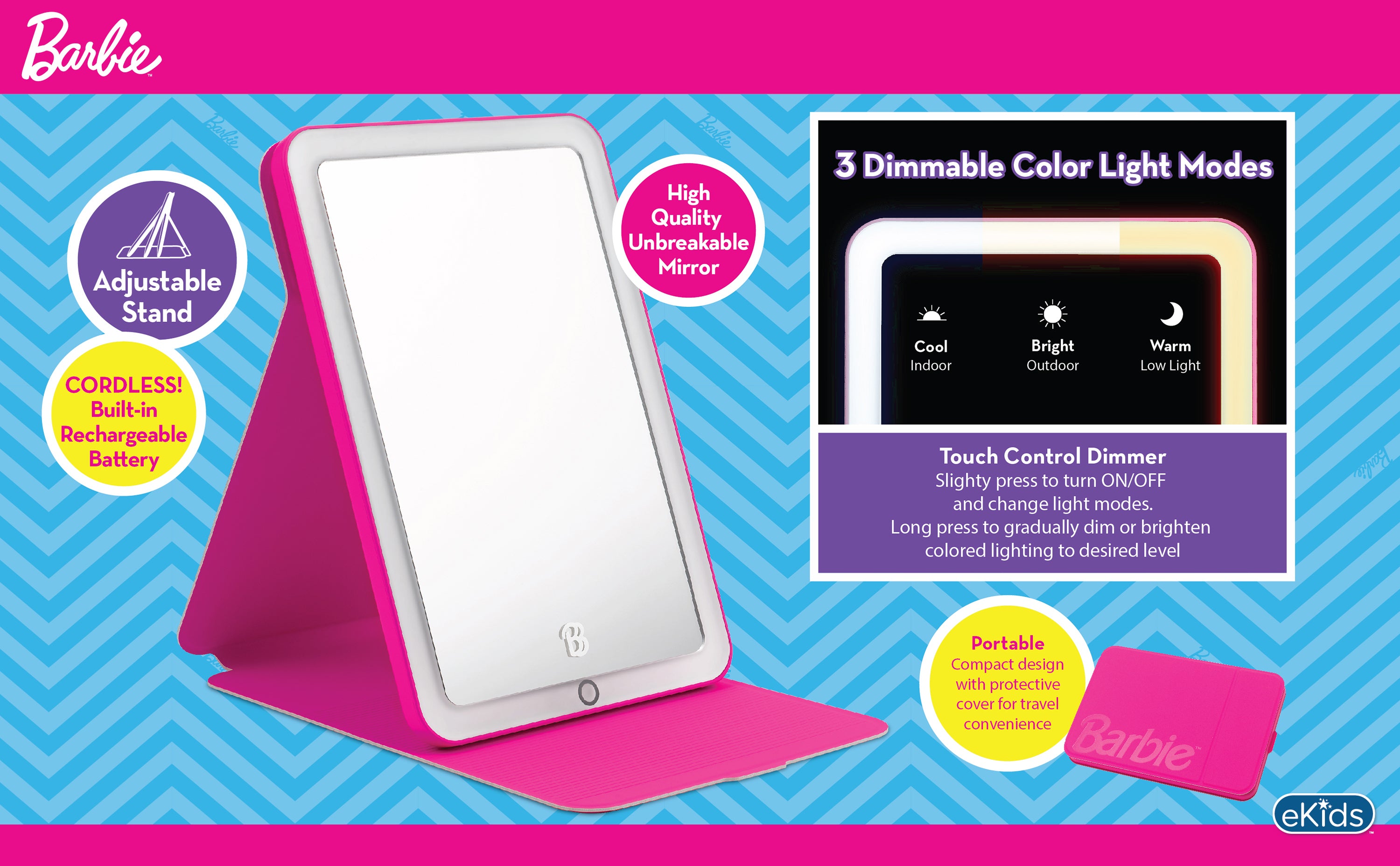 Barbie Travel Mirror with Light and Adjustable Stand K48154