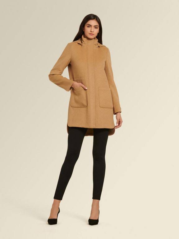 Camel Hooded Wool Blend Coat L98589