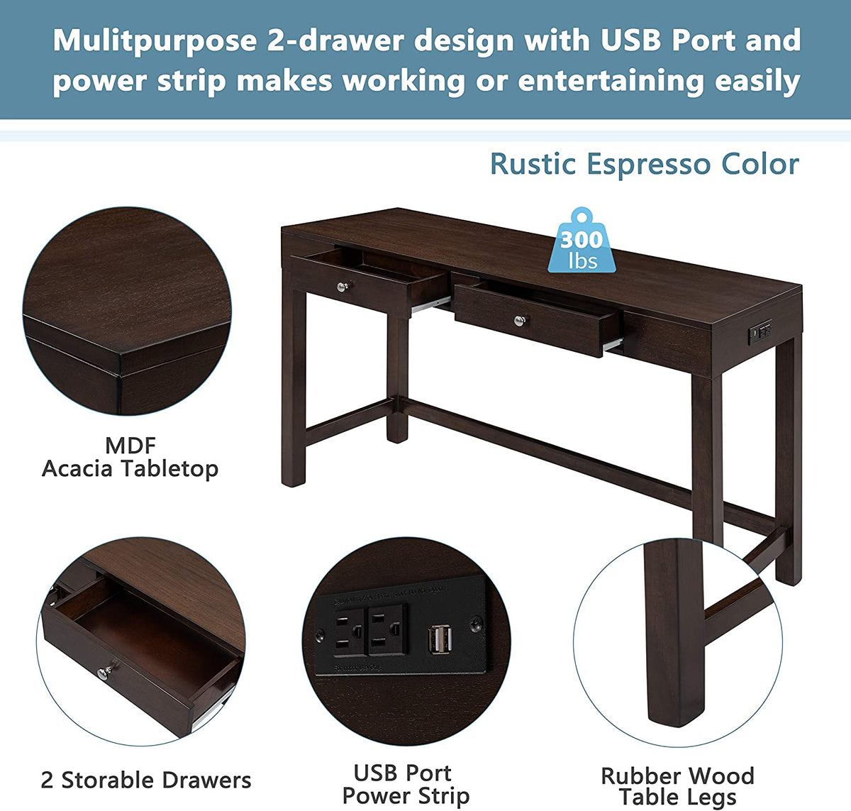 4-Piece Counter Height Dining Table Set with 3 PU Leather Padded Stools T72159