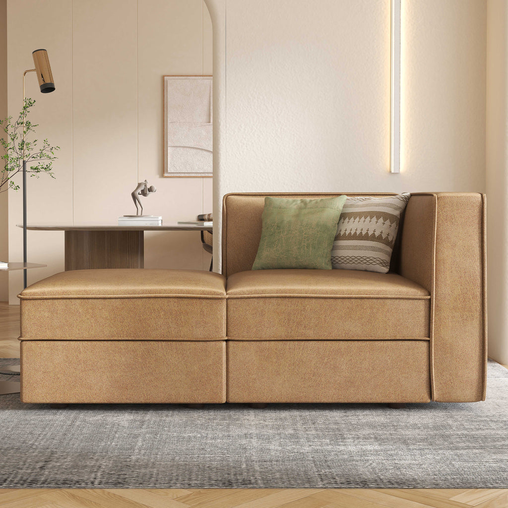 Modular Sectional Couch Sofa with Reversible Storage Chaise, Caramel Brown O3165