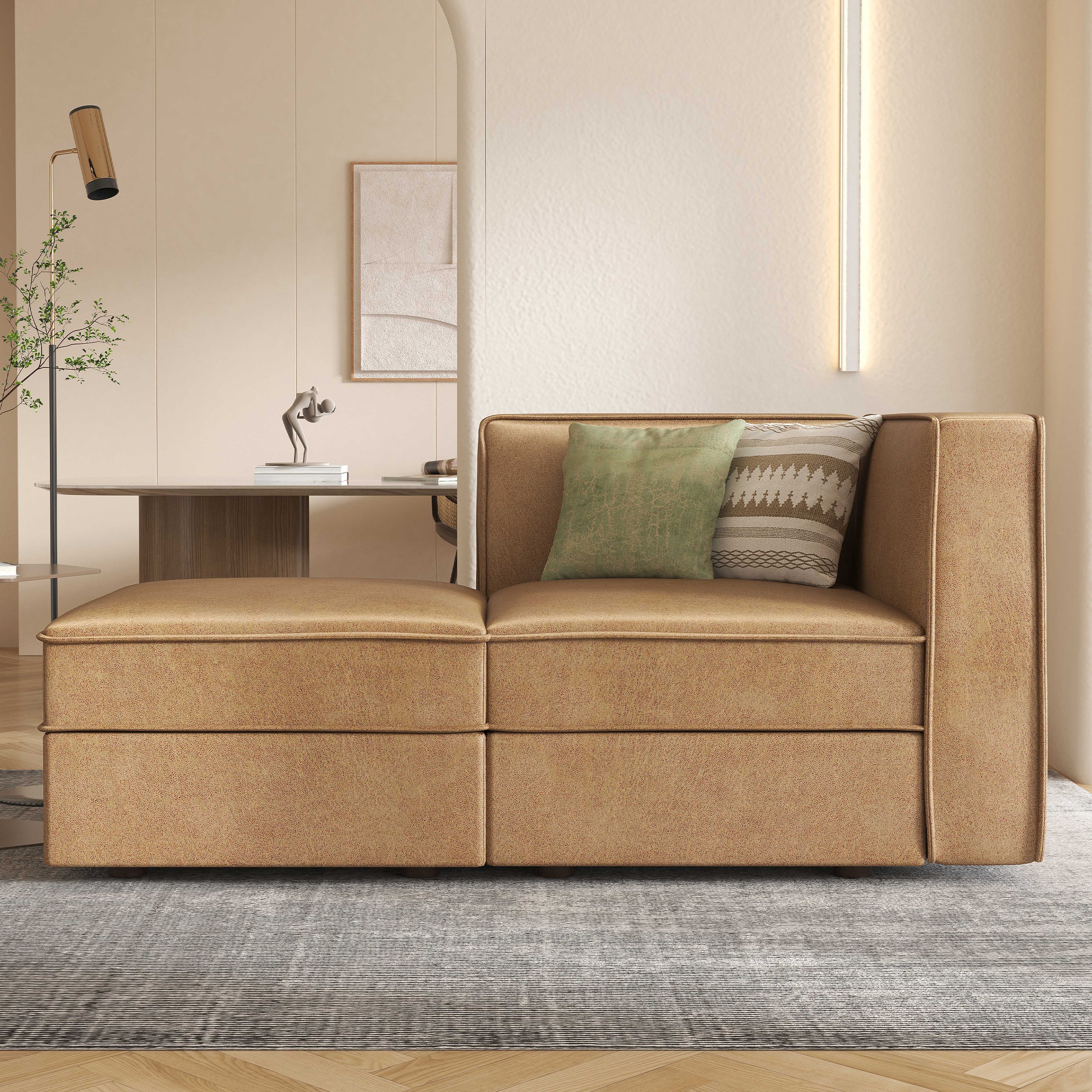 Modular Sectional Couch Sofa with Reversible Storage Chaise, Caramel Brown O3165