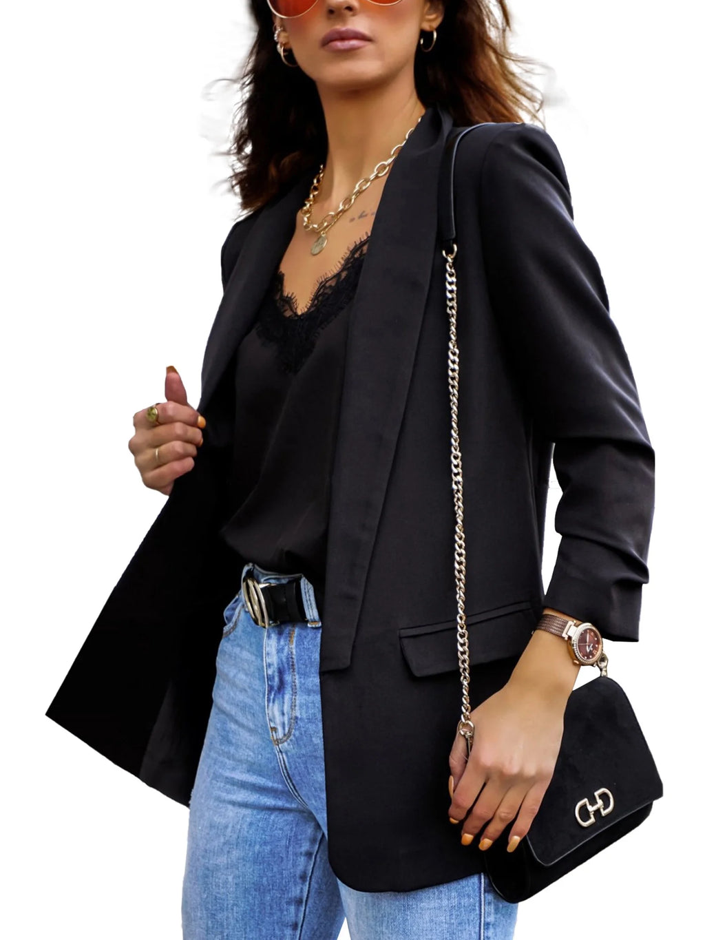 Vintage Women Casual Suit Blazer Long Sleeve Open Front Jacket Coat Autumn Solid Slim Fit P6912