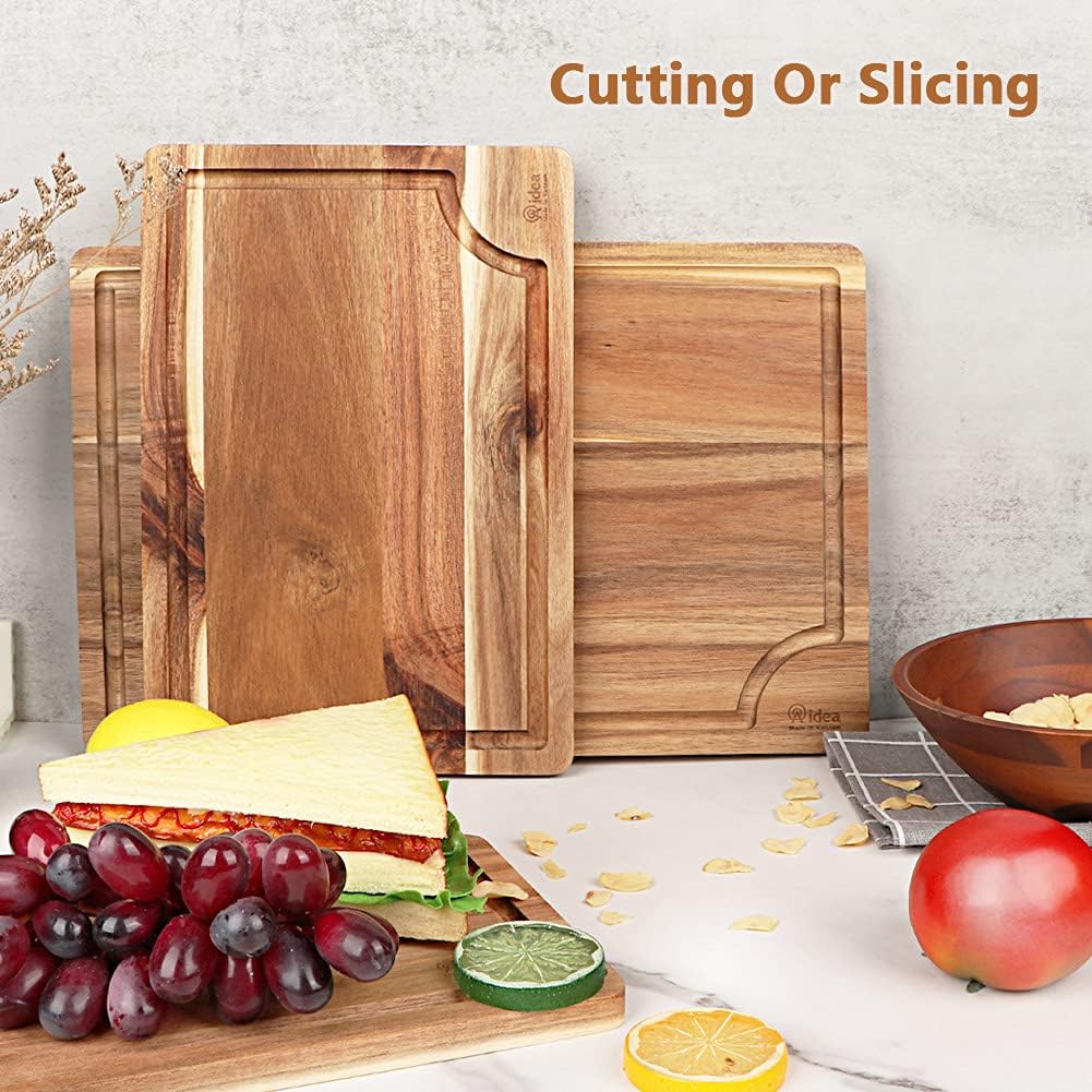 Acacia Wood Cutting Board Set with Juice Groove, 3 Pieces E8248