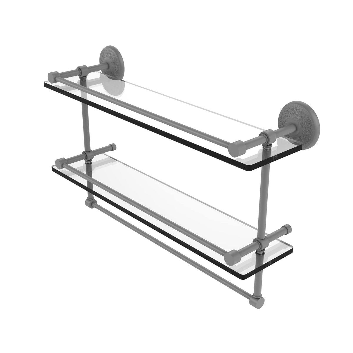 Matte Gray Double Glass Shelf with Towel Bar I795636