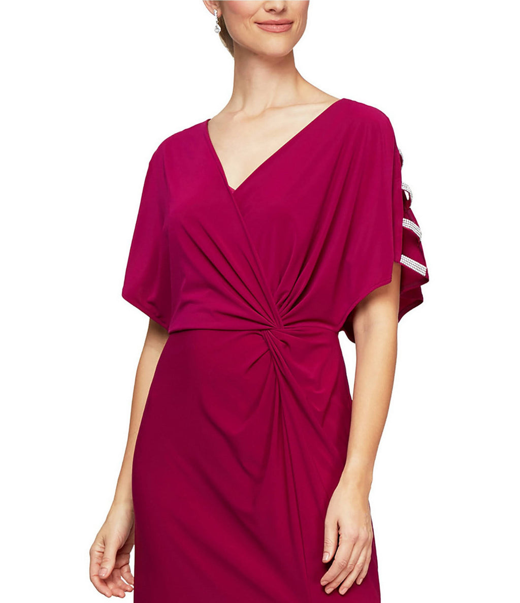 Embellished Sleeve Knot Front Gown - Pink - 6 B333609