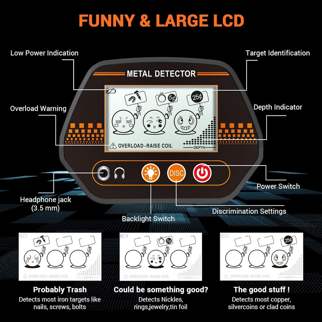 Metal Detector with LCD Display, Waterproof Coil, Carrying Case Pack of 2 V609995