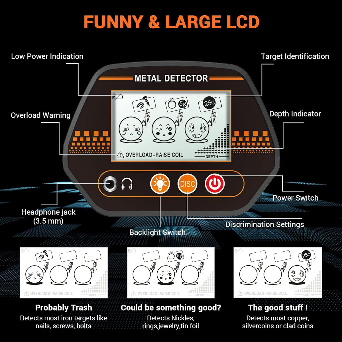 Metal Detector with LCD Display, Waterproof Coil, Carrying Case Pack of 2 V609995