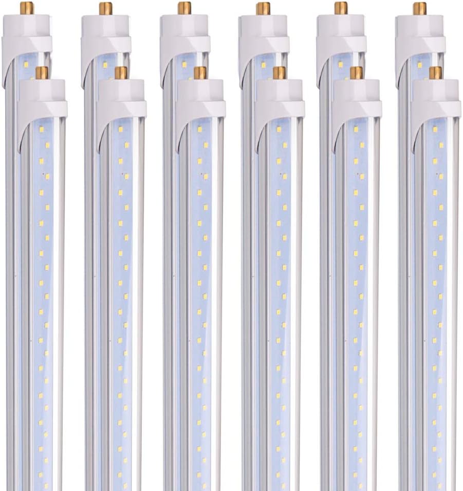 8 Foot LED Tube Lights, 44W 5500lm 6500K, Clear Cover, Pack of 12 H760871