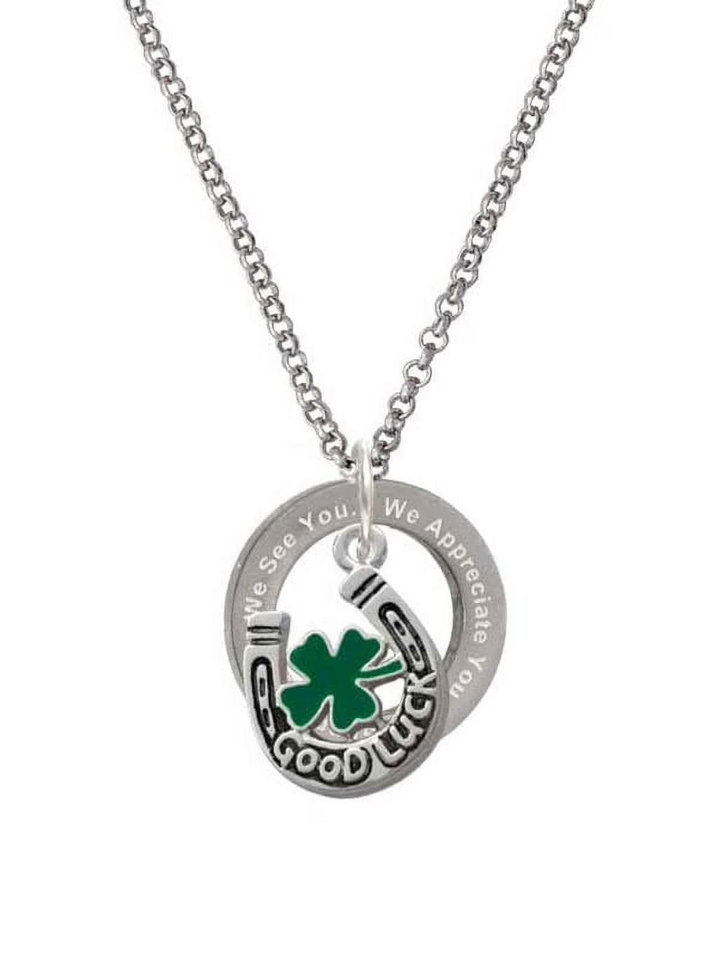 Green Four Leaf Clover Horseshoe Necklace T2218