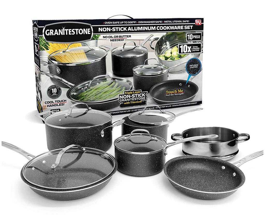 10 Piece Nonstick Granite Cookware Set Q5623