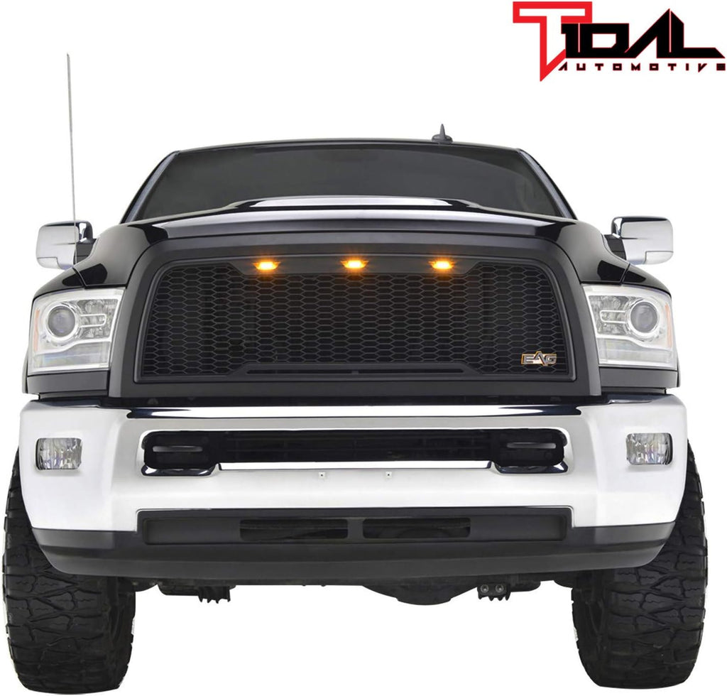 Matte Black ABS Upper Grille Front Hood Grill with Amber LED Lights T648691