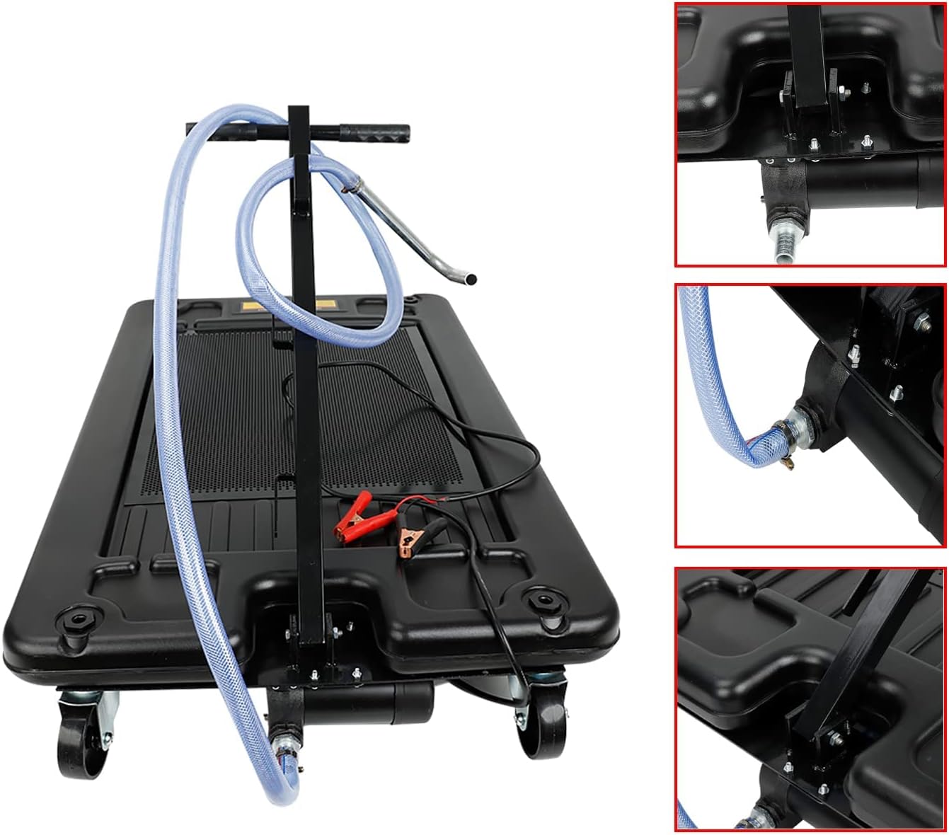 17 Gallon Low Profile Roll Around Oil Drain Pan with 110V Electric Pump and 8FT Hose V1079