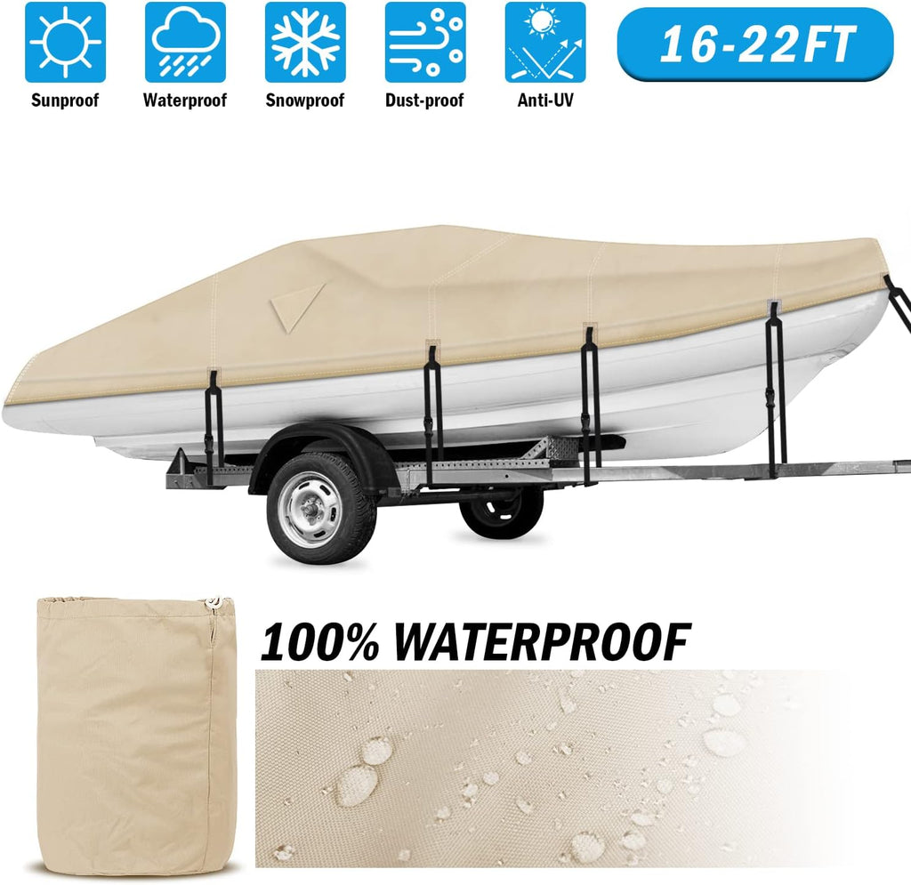 600D Waterproof Trailerable Boat Cover (17-19ft, Gray) G424128