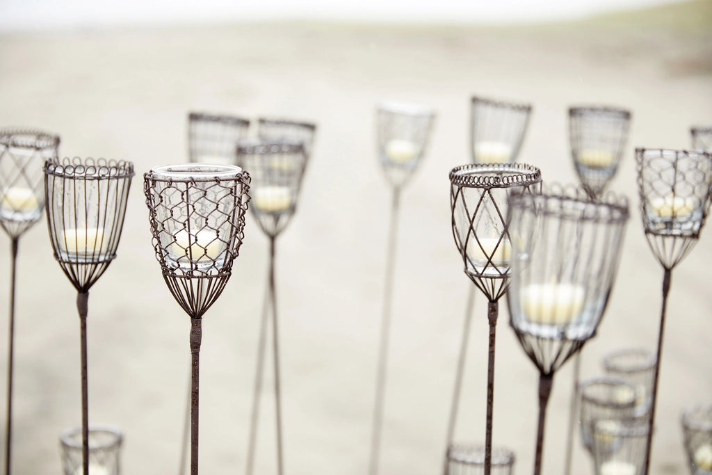 Glass Votive Holders in Tall Wire Plant/Yard Stakes Set of 4 Styles Q308